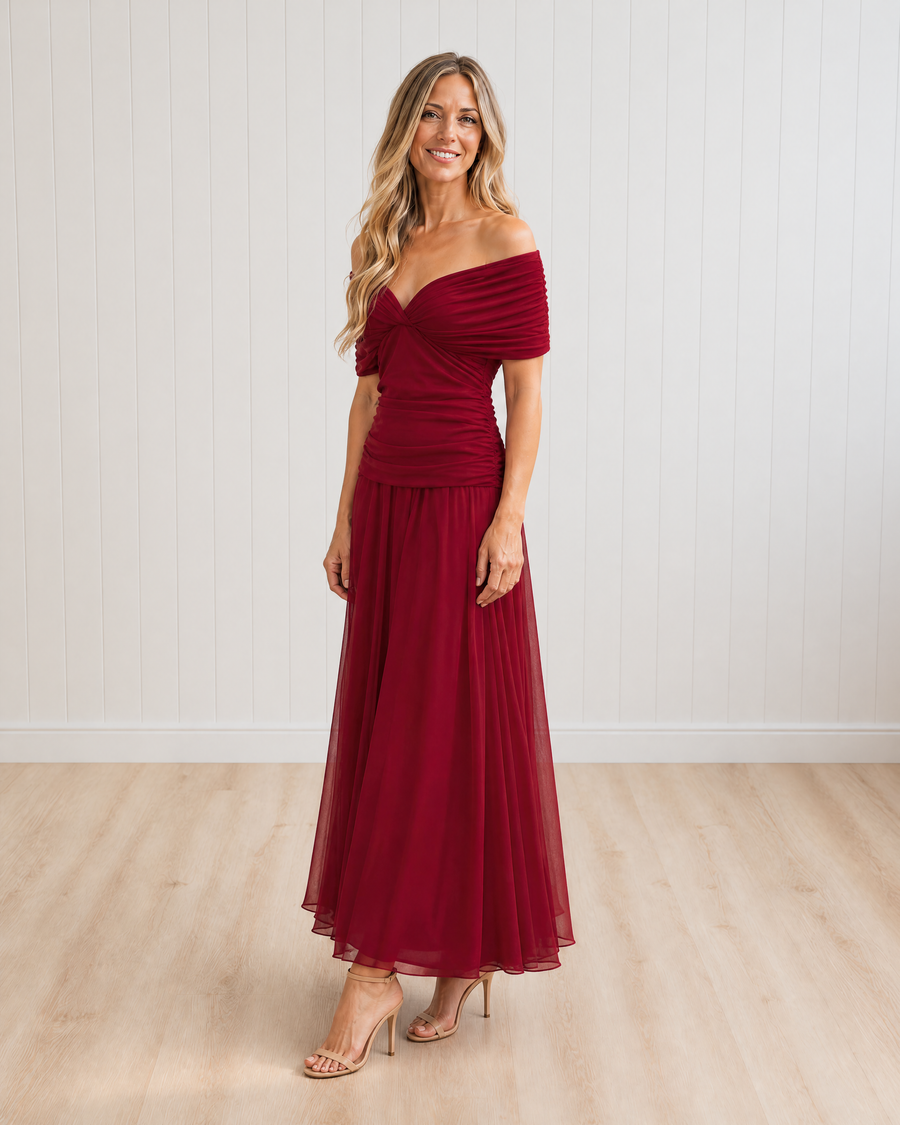 Santana Elegant Pleated Waist Maxi Dress