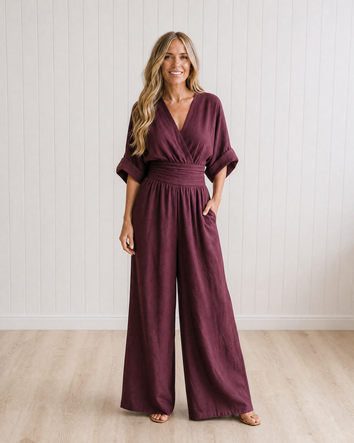 Tessa Elegant Wrap Jumpsuit with Wide Leg and Pockets
