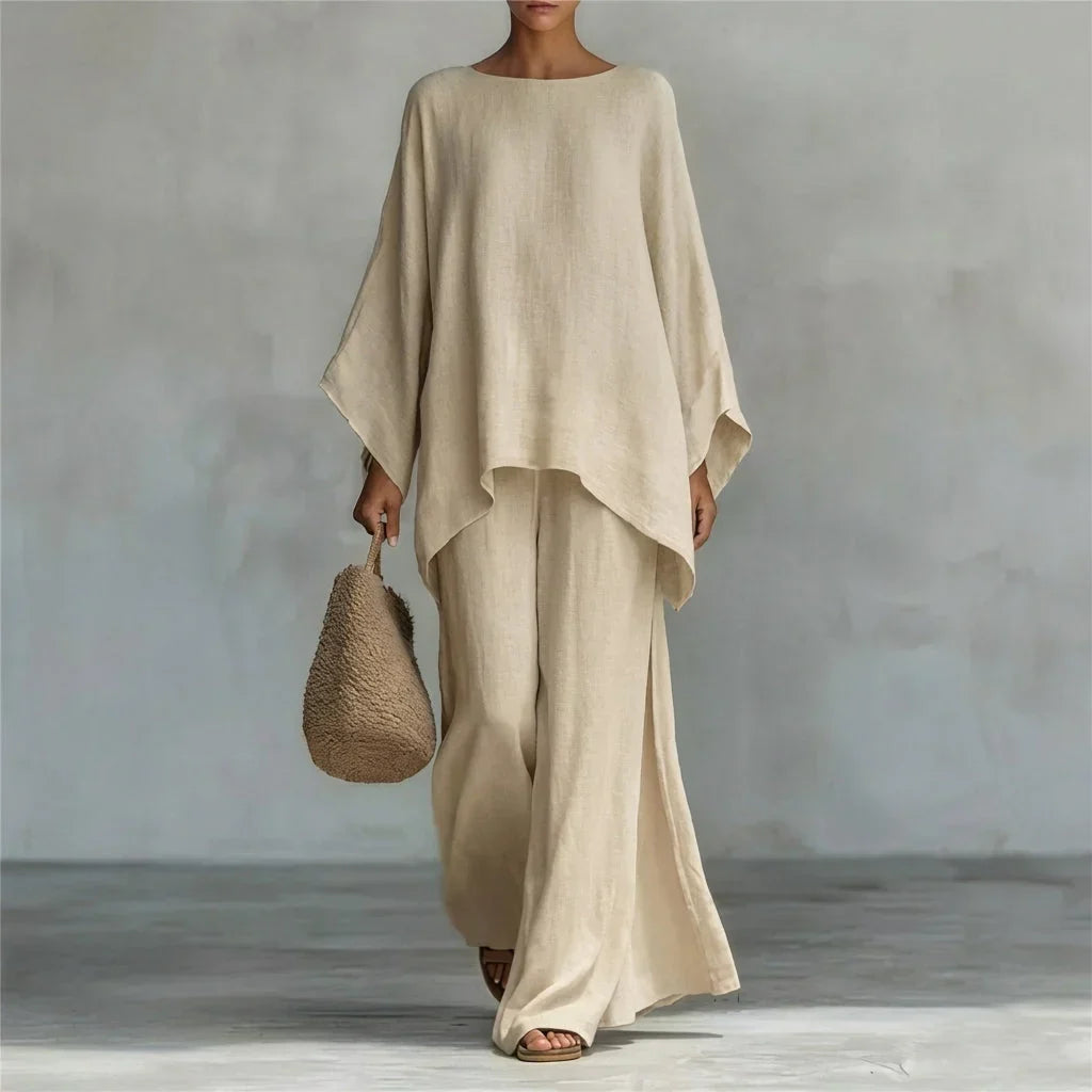 Verónica Two-Piece Set with Long Sleeve Blouse and Wide Leg Trousers