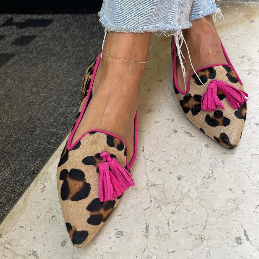 Ballet Flats with Animal Print and Chic Tassels