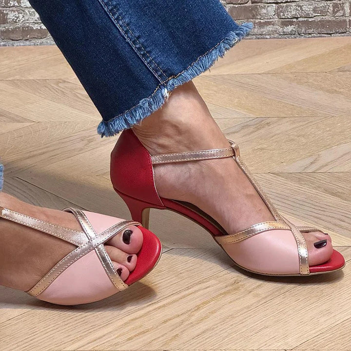 Elegant sandals with T-bar and ankle fastening