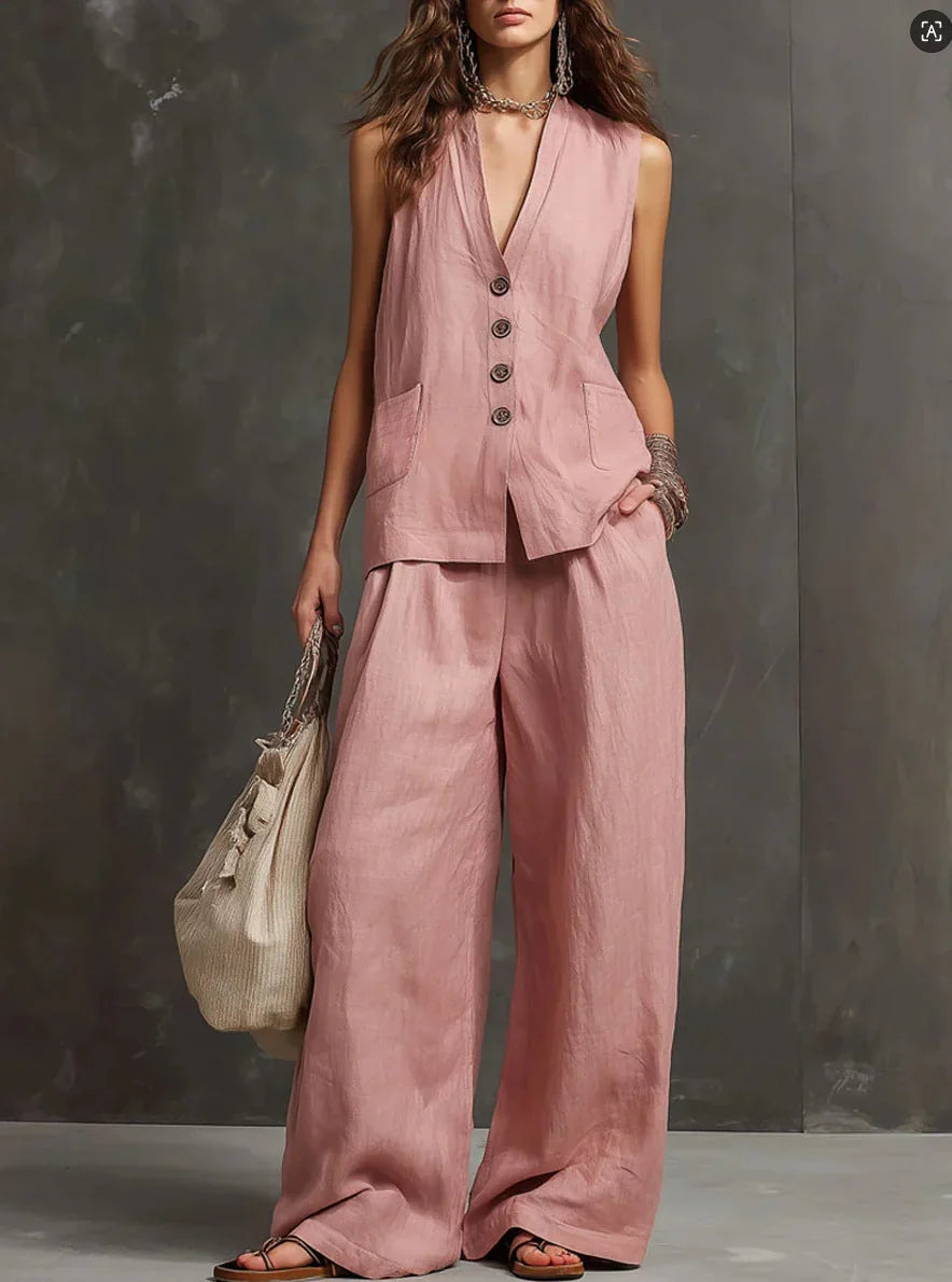 Irina Two-Piece Set with Sleeveless Waistcoat and Wide-Leg Trousers