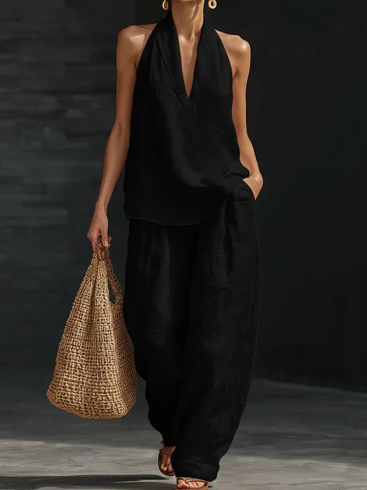 Andrea Sleeveless Set with Wide Leg Trousers