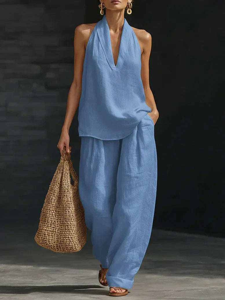 Andrea Sleeveless Set with Wide Leg Trousers