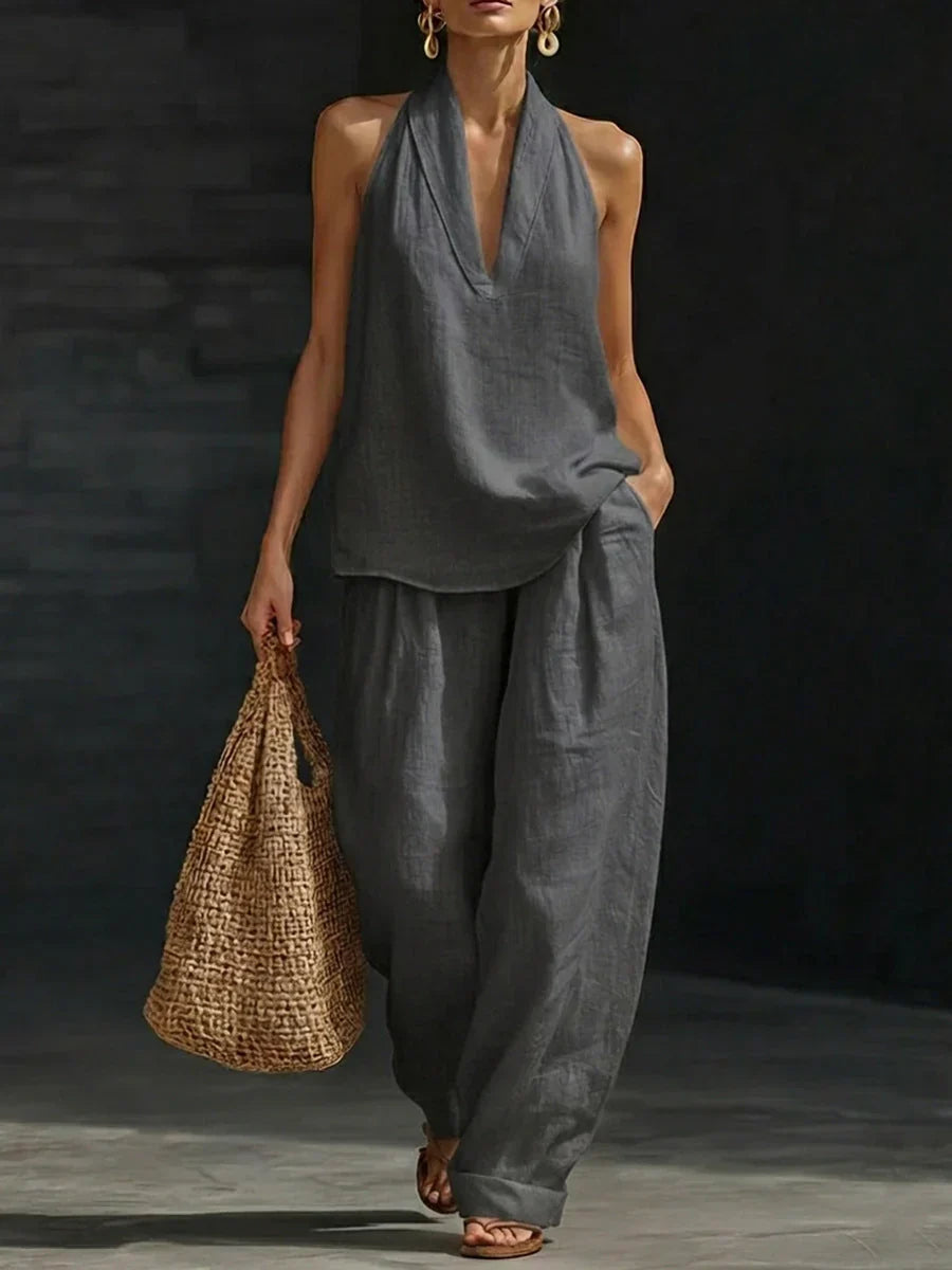 Andrea Sleeveless Set with Wide Leg Trousers