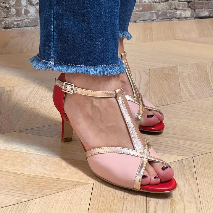 Elegant sandals with T-bar and ankle fastening