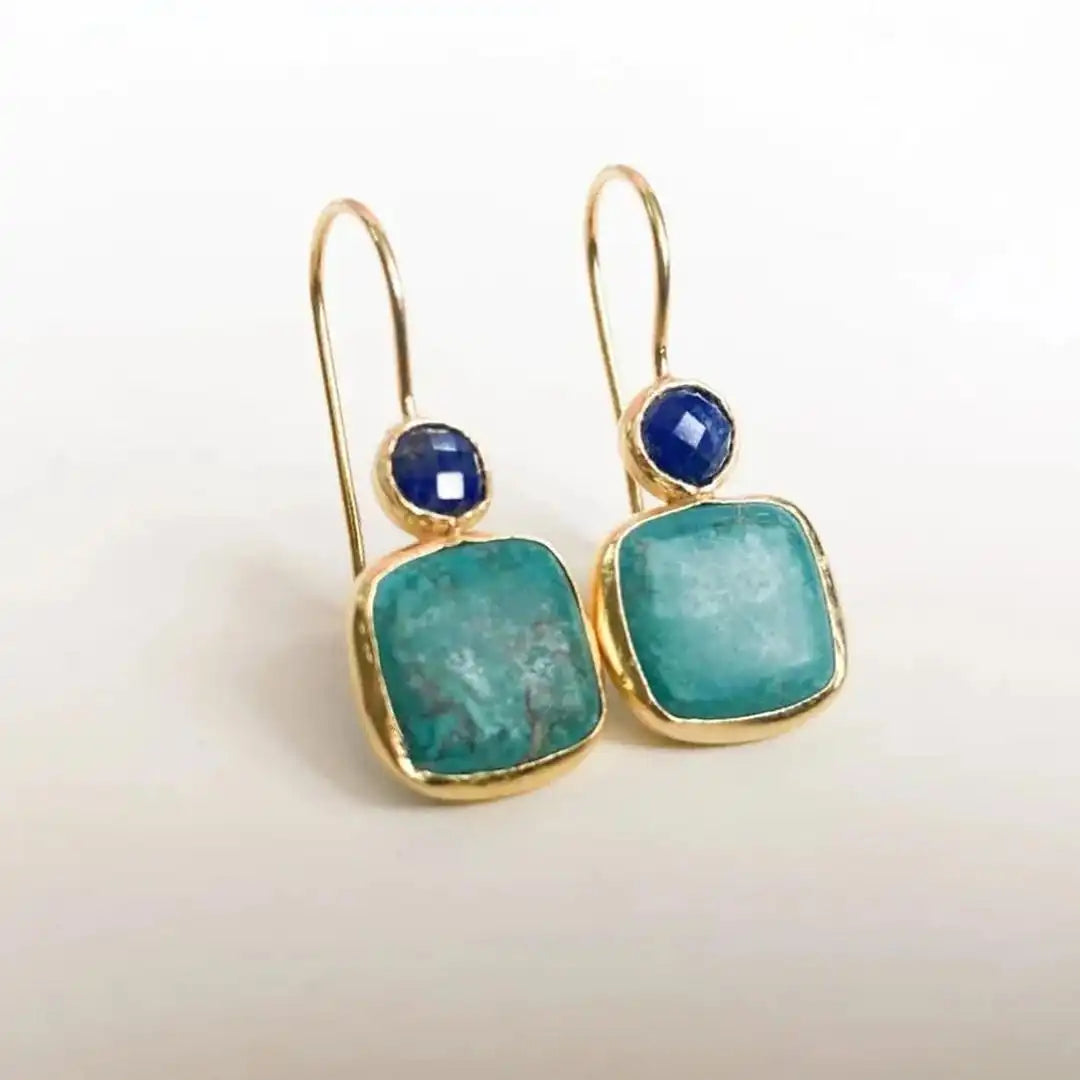 Clarissa retro earrings in gold with turquoise