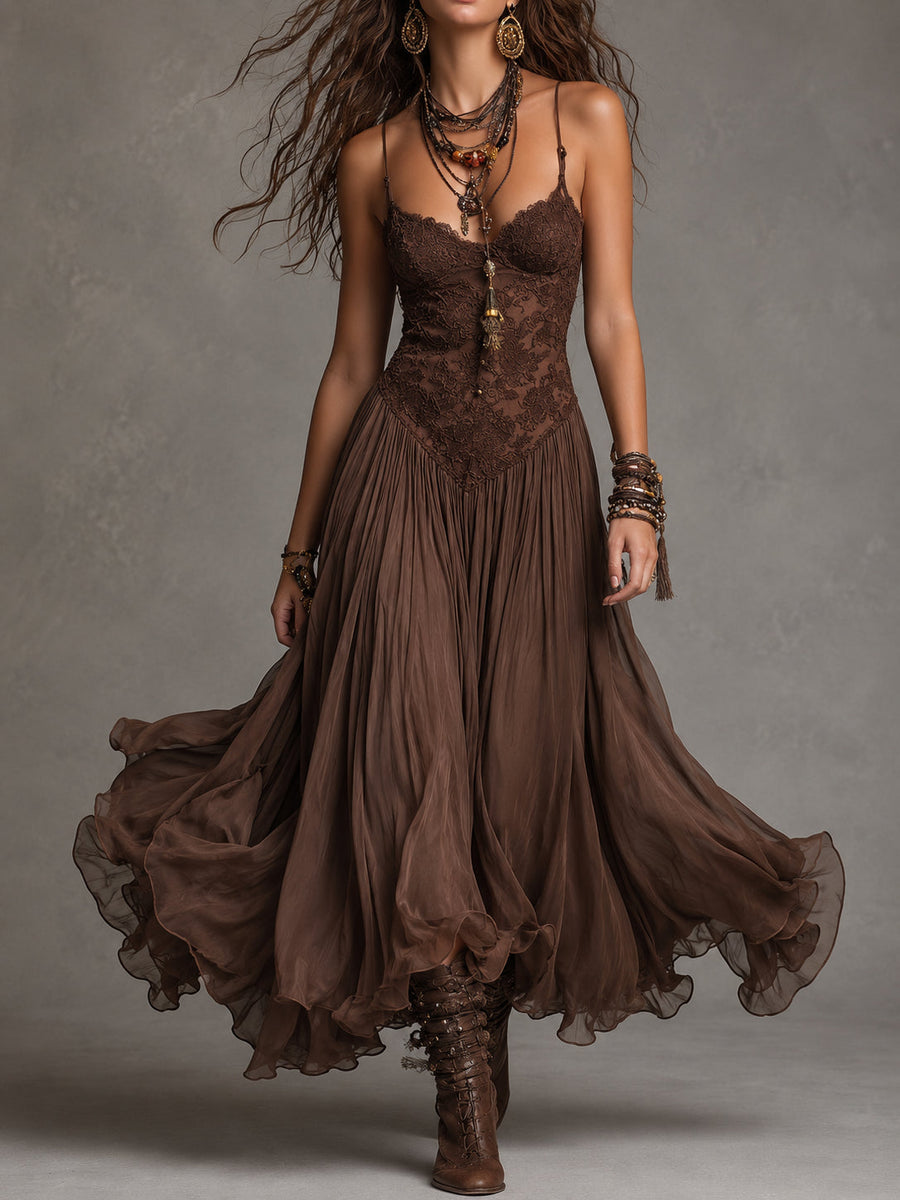 Dark Brown Paneled Maxi Dress