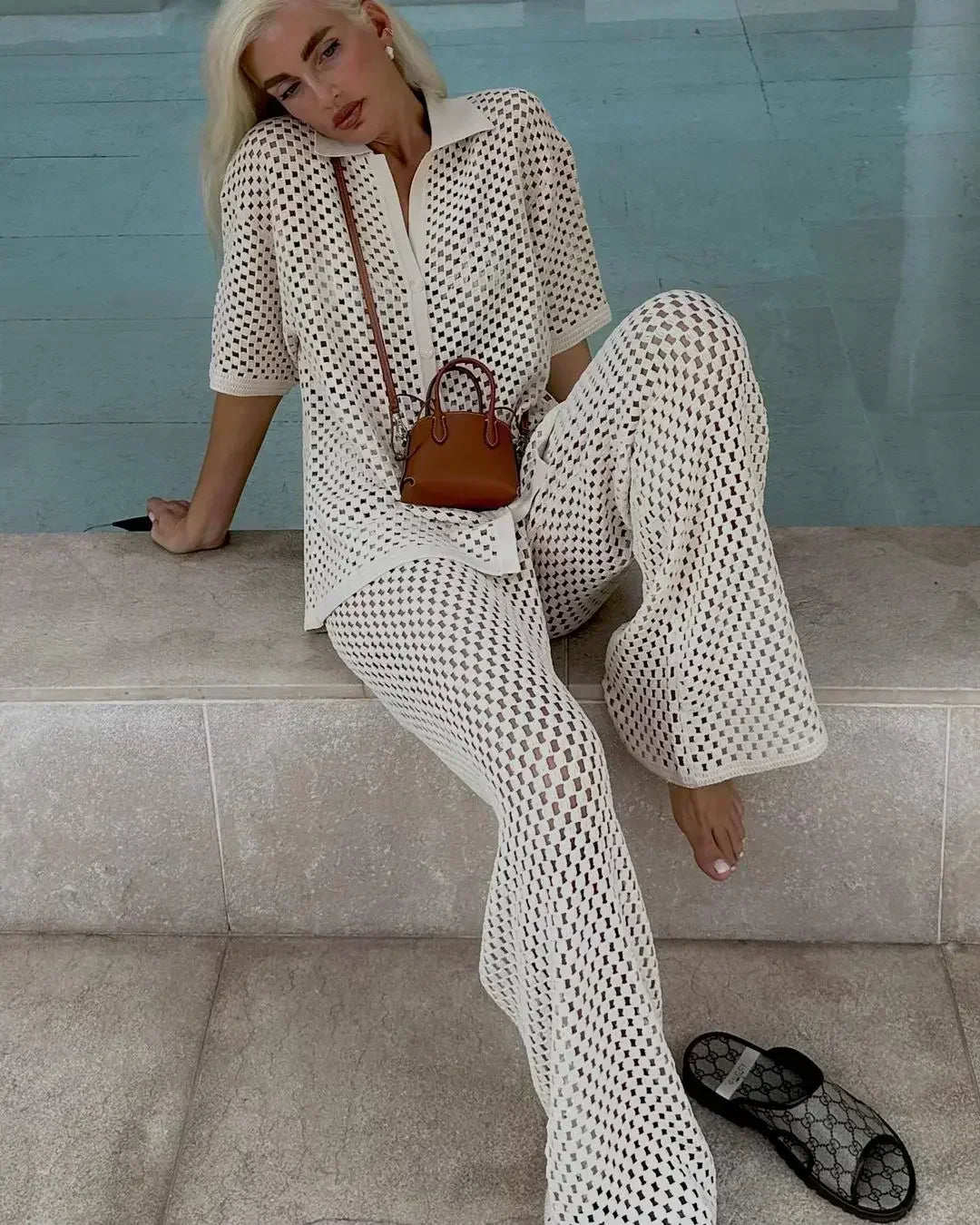 Zenaida™ | Striped Crochet Kimono and Trouser Set
