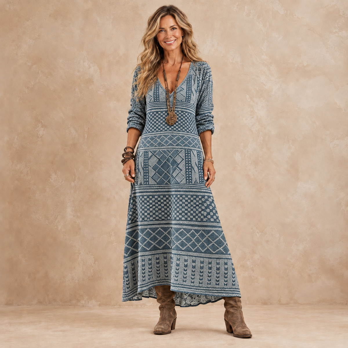 Allison | Geometric Bohemian Maxi Dress