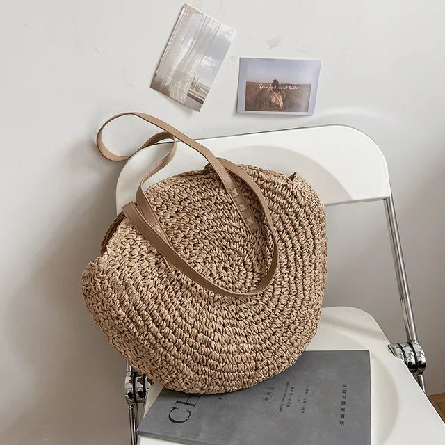 Arnora | Round Woven Handbag with Contrast Straps