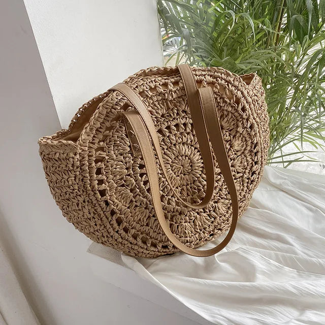 Arnora | Round Woven Handbag with Contrast Straps