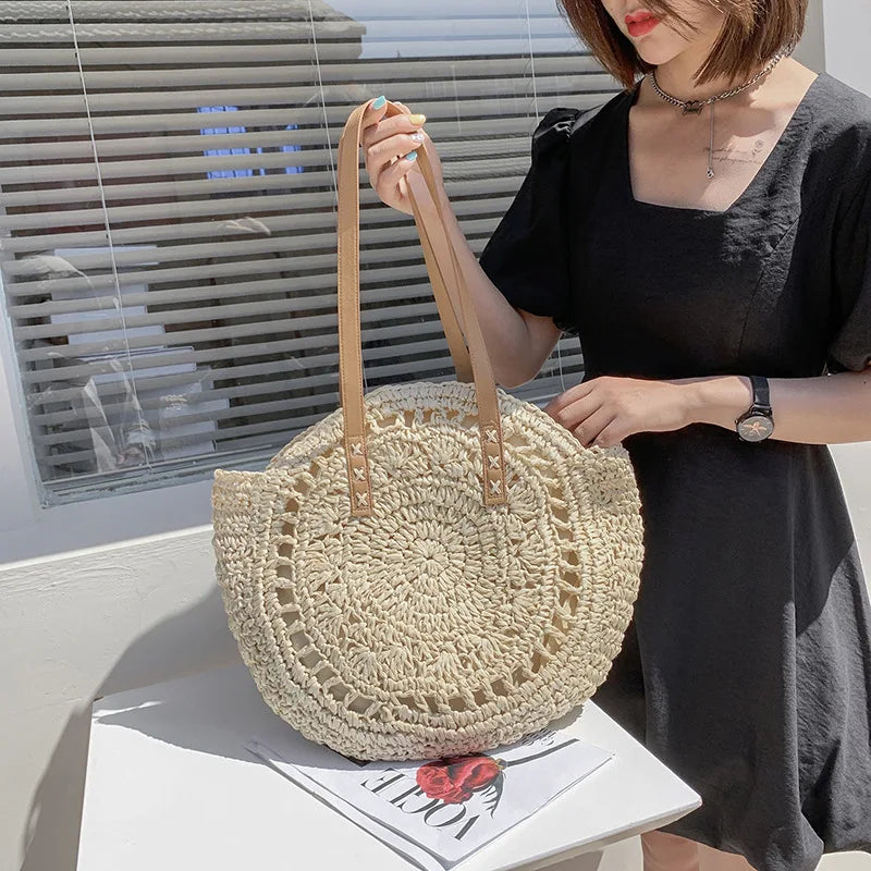 Arnora | Round Woven Handbag with Contrast Straps