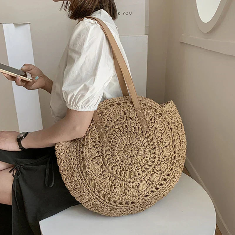 Arnora | Round Woven Handbag with Contrast Straps