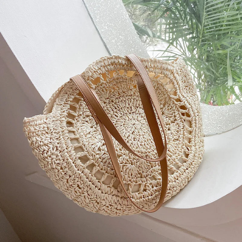 Arnora | Round Woven Handbag with Contrast Straps