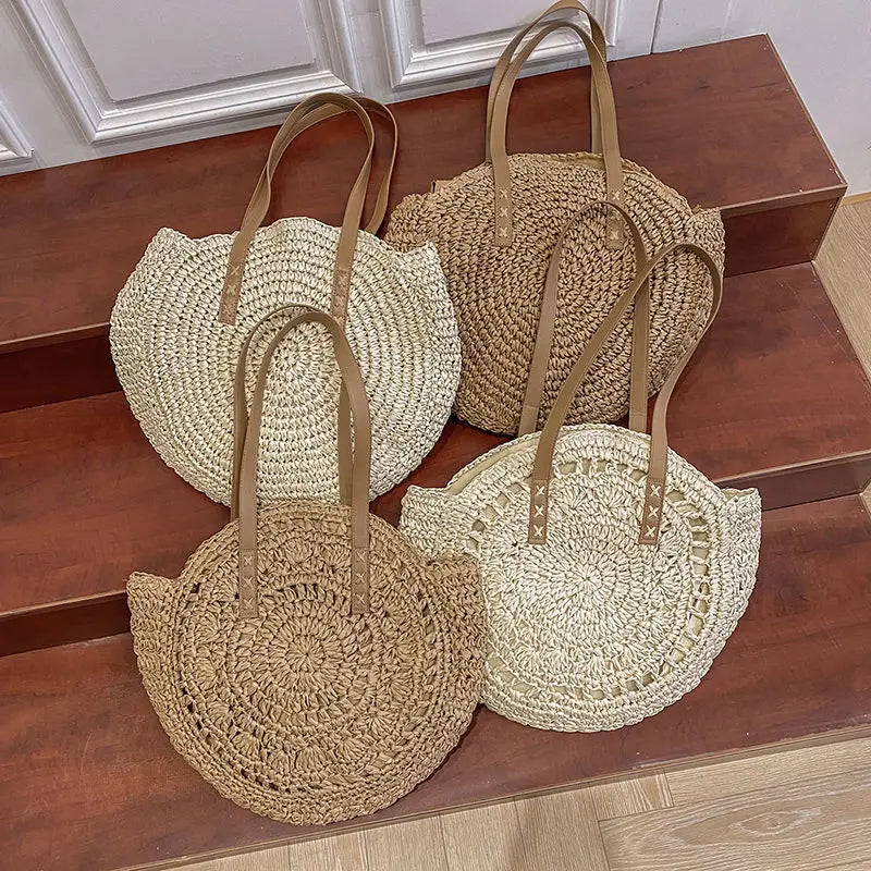 Arnora | Round Woven Handbag with Contrast Straps