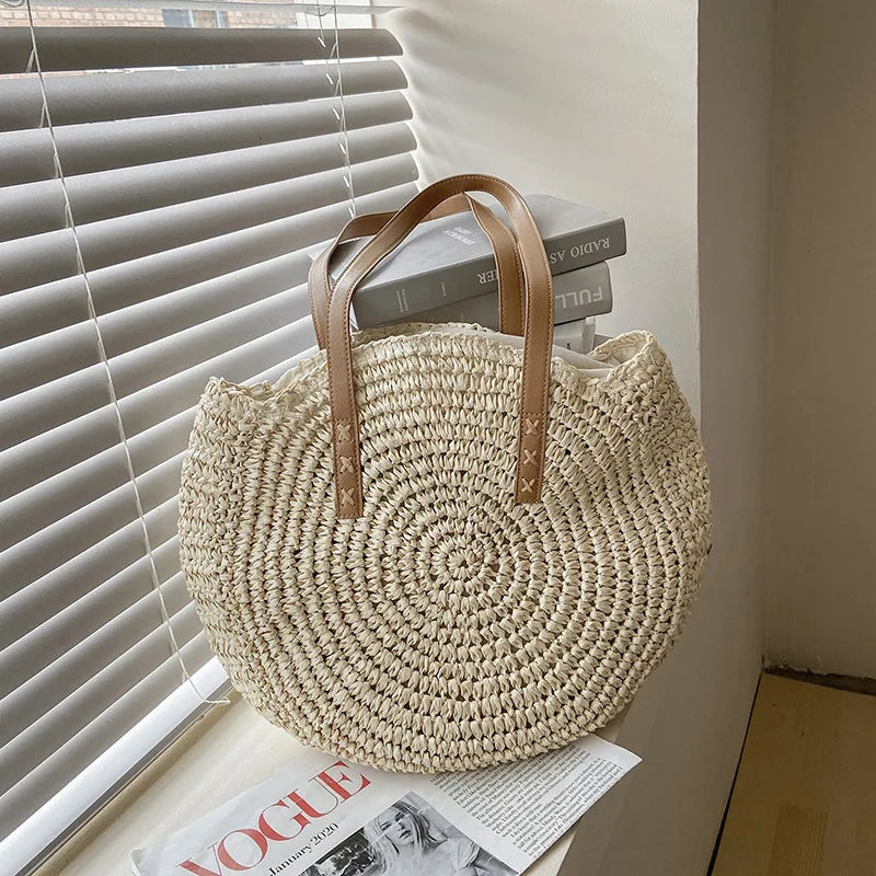 Arnora | Round Woven Handbag with Contrast Straps
