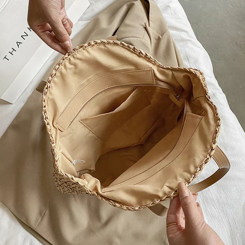 Arnora | Round Woven Handbag with Contrast Straps