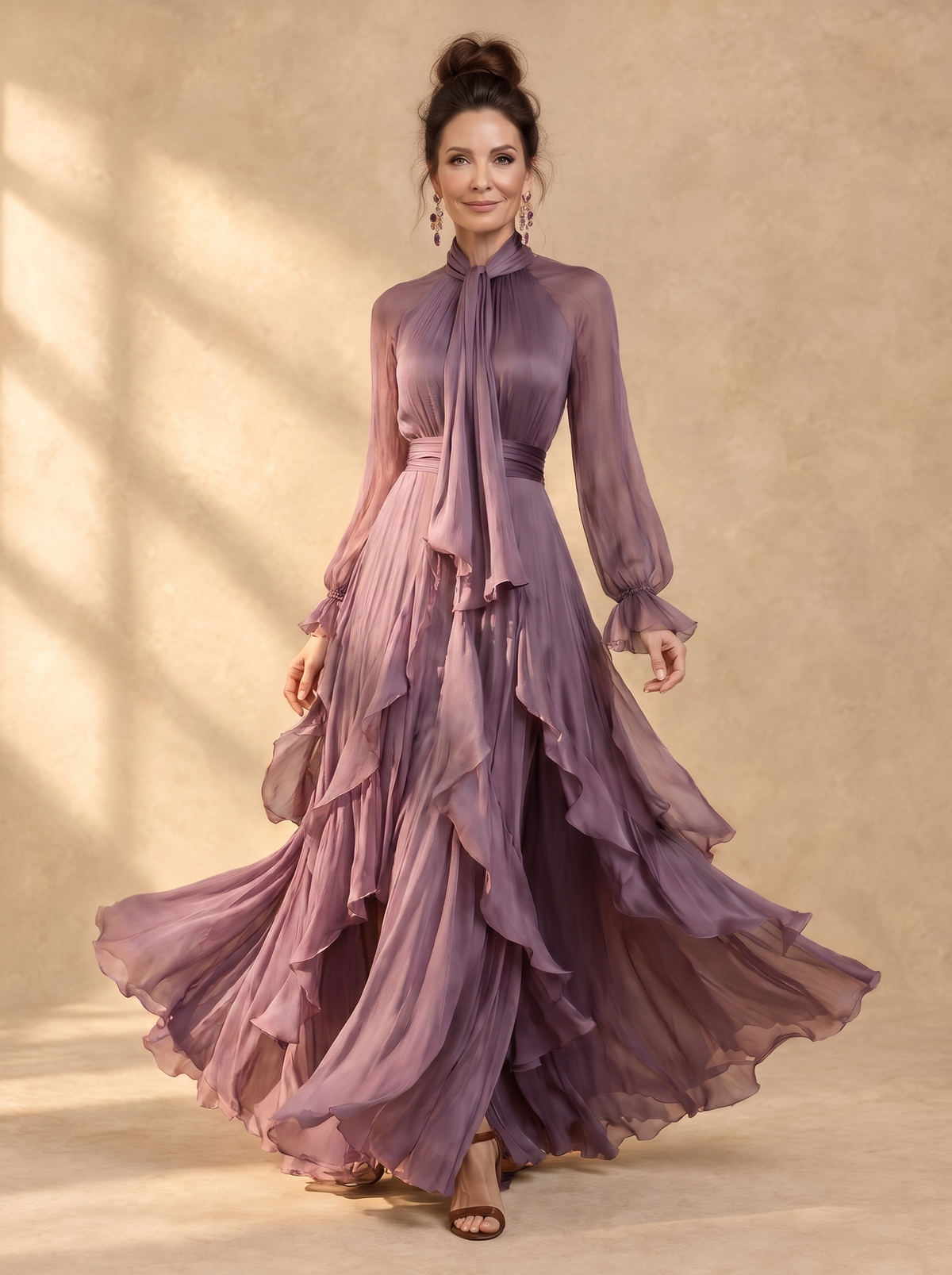 Mikayla | Tie Neck Ruffle Tiered Maxi Dress