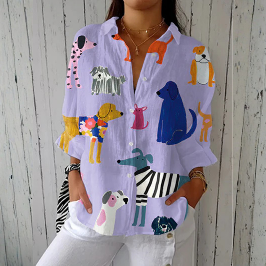 Rachel | Playful Dog Print Blouse
