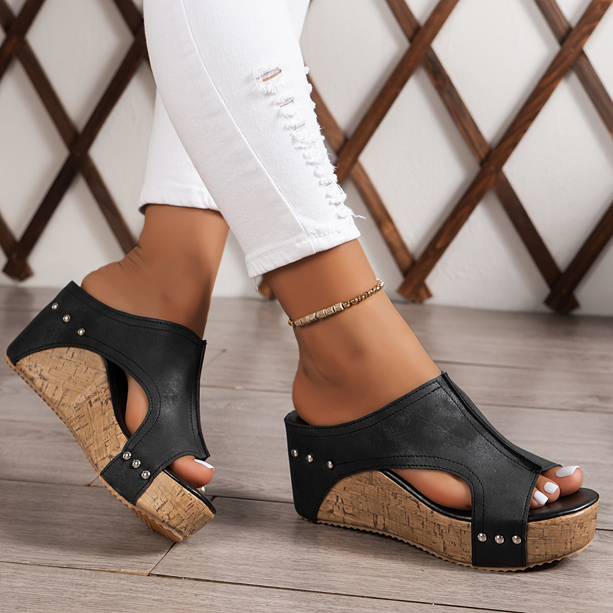 Vintage-Inspired Wedge Sandals - Open Toe & Easy to Slip On