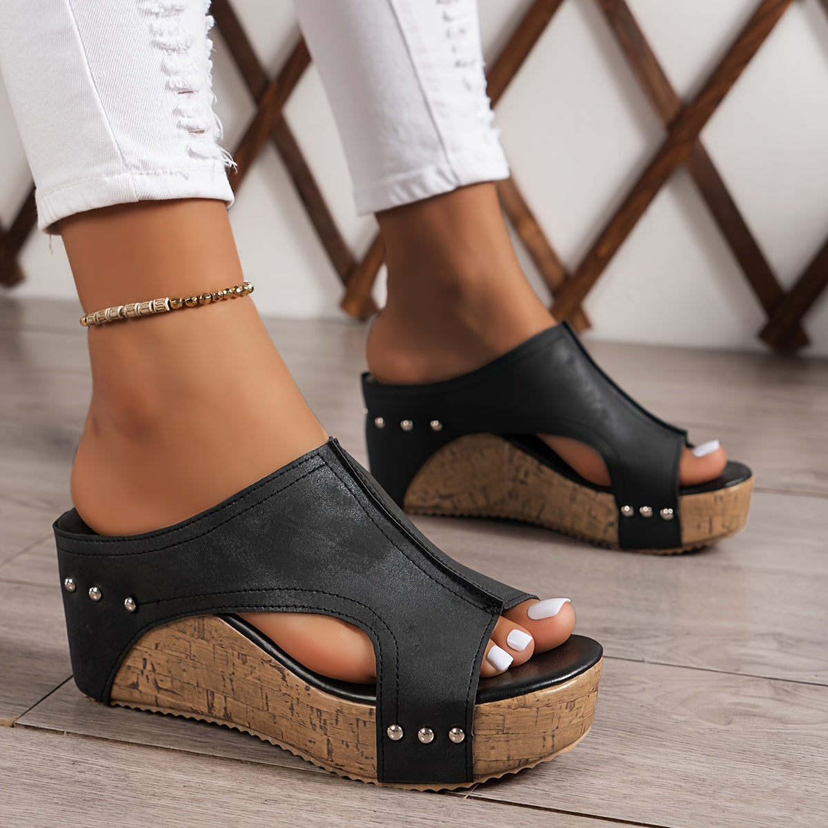 Vintage-Inspired Wedge Sandals - Open Toe & Easy to Slip On