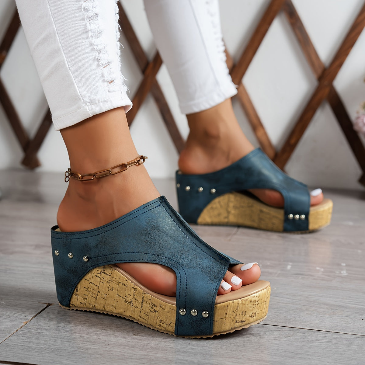Vintage-Inspired Wedge Sandals - Open Toe & Easy to Slip On