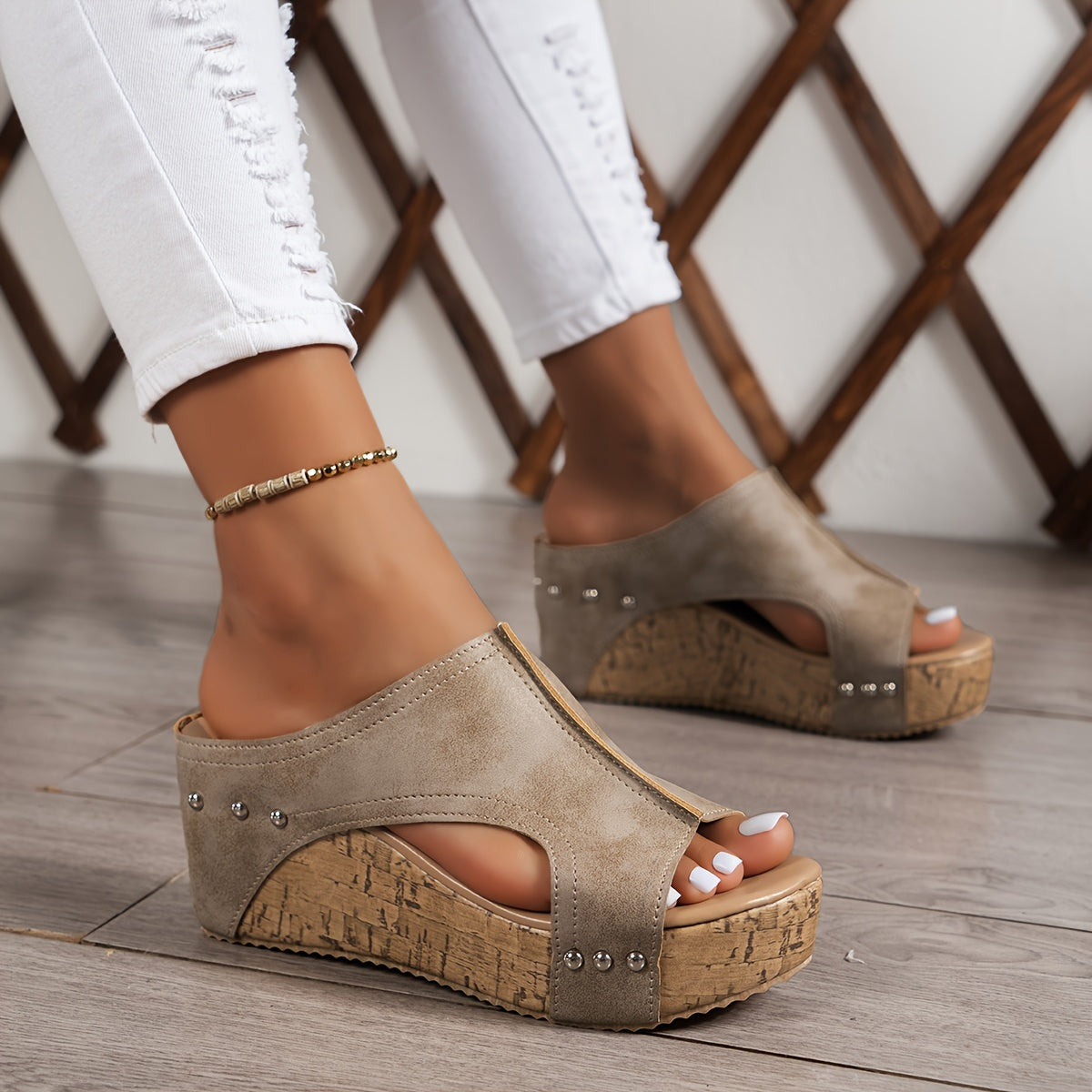 Vintage-Inspired Wedge Sandals - Open Toe & Easy to Slip On