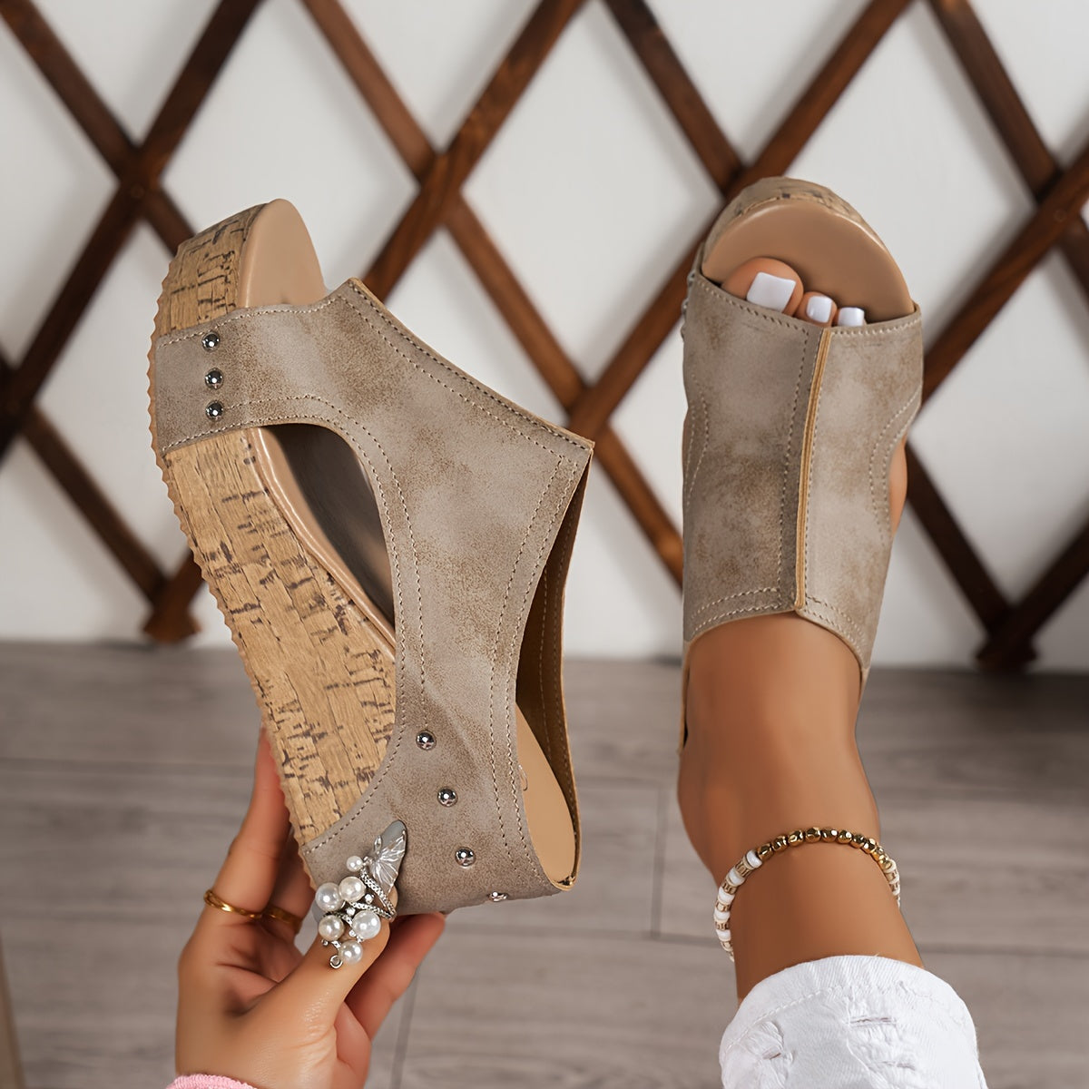 Vintage-Inspired Wedge Sandals - Open Toe & Easy to Slip On