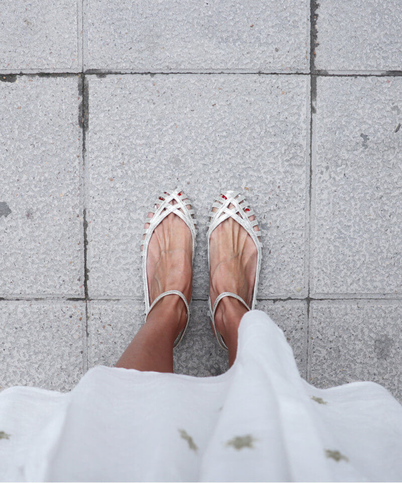 Silver Cut-Out Sandals with Round Toe and Ankle Strap