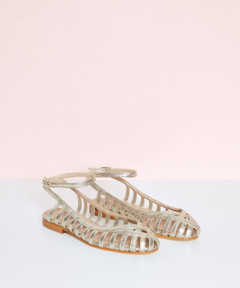 Silver Cut-Out Sandals with Round Toe and Ankle Strap