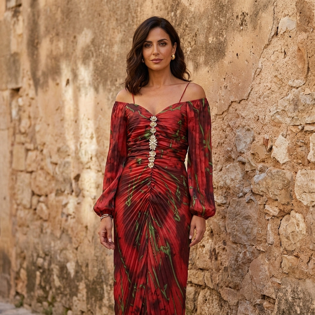 Gregoria | Long Floral Dress with Deep Neckline