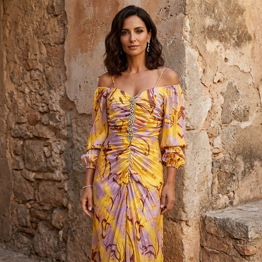 Gregoria | Long Floral Dress with Deep Neckline