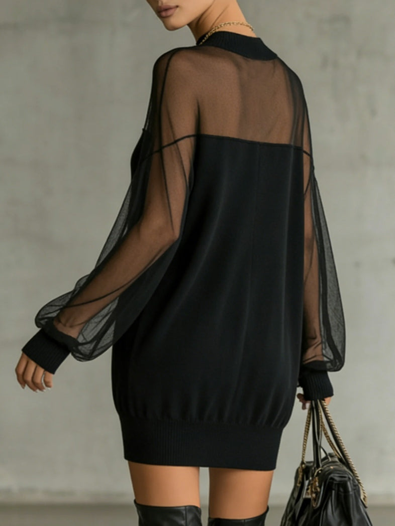 Amélie | Elegant Black Mini Dress with Mesh Sleeves