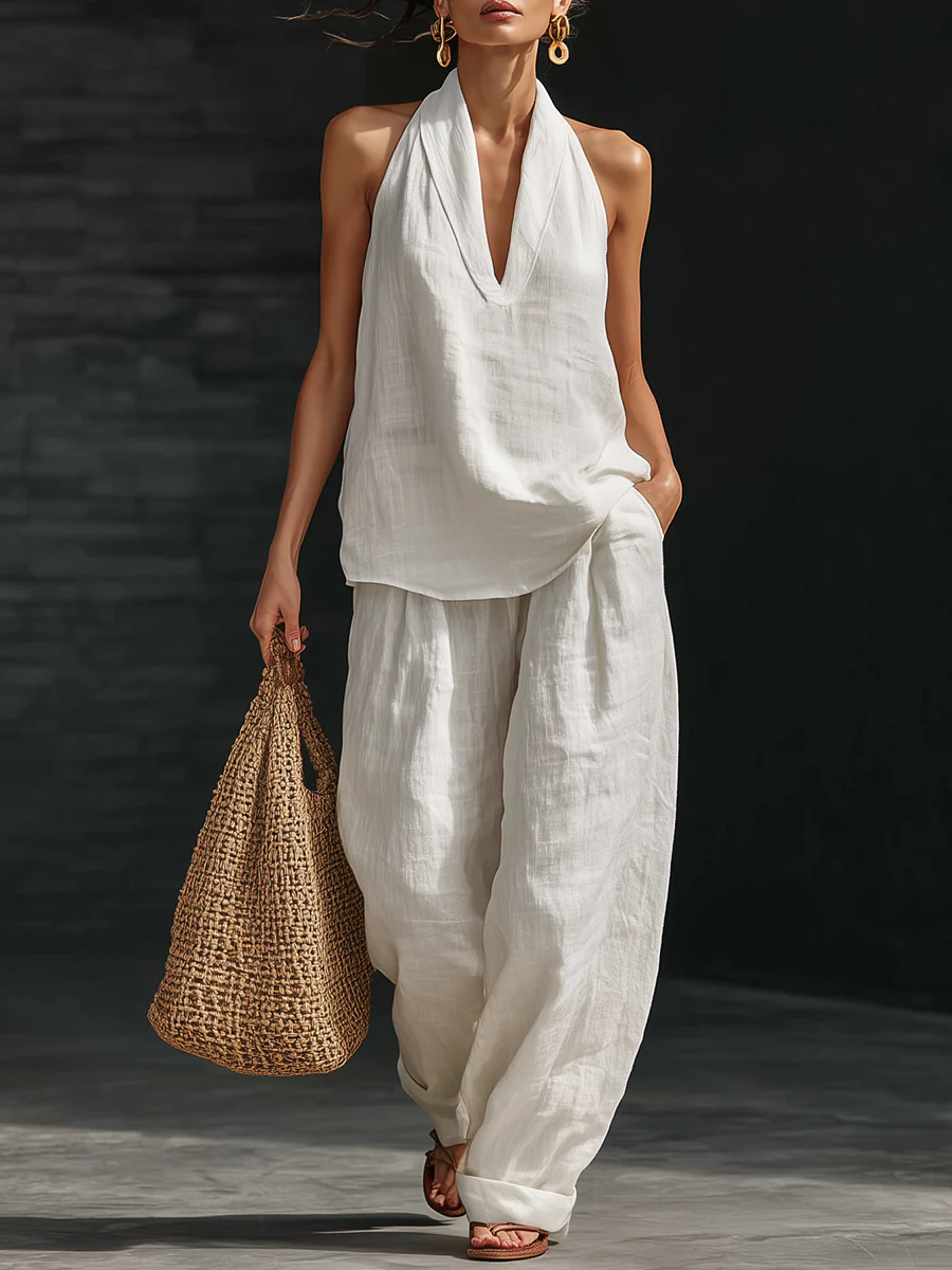 Zoë | Sleeveless Set with Wide Leg Trousers