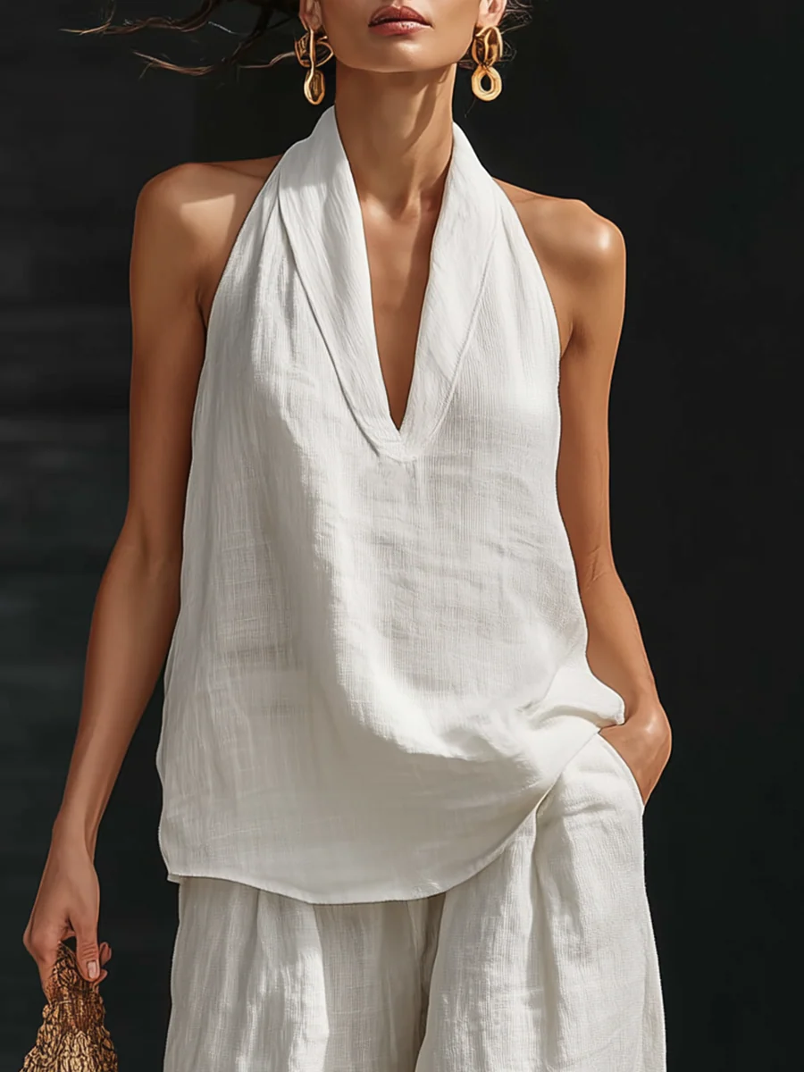 Zoë | Sleeveless Set with Wide Leg Trousers