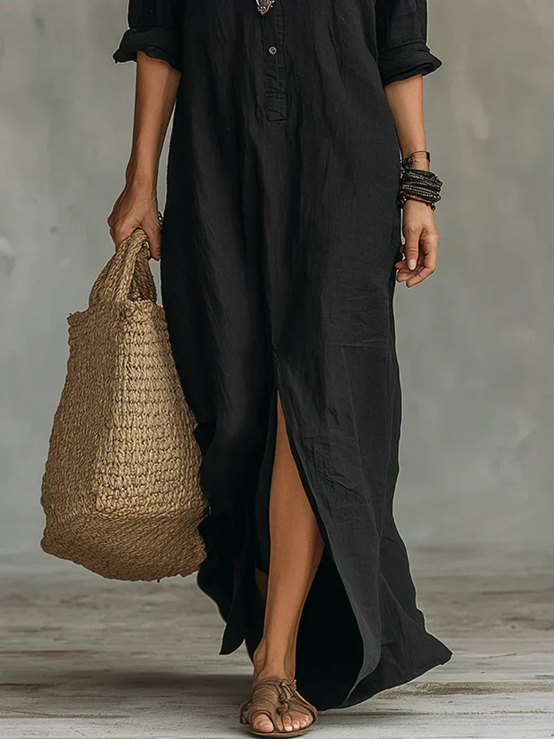 Céline Black Maxi Volume Dress with Buttons