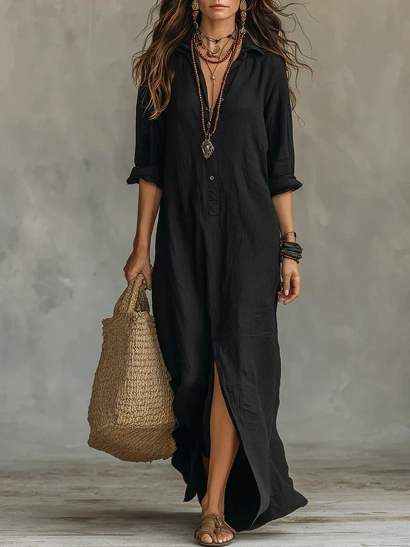 Céline Black Maxi Volume Dress with Buttons