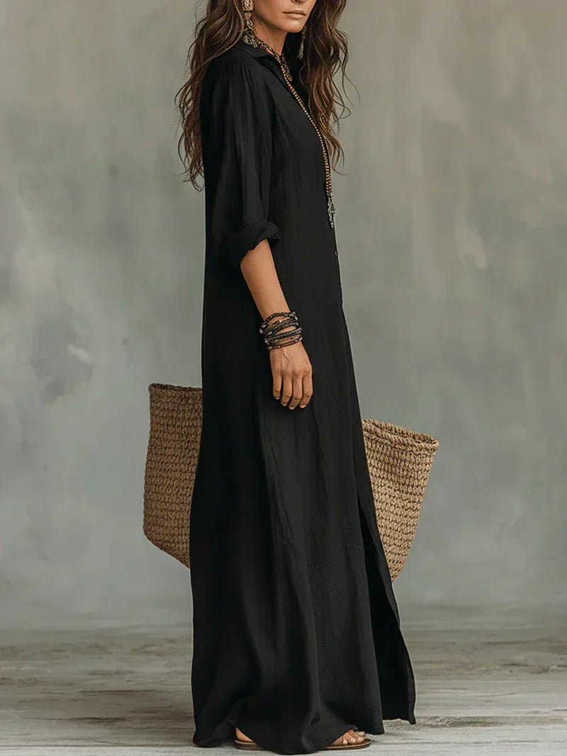 Céline Black Maxi Volume Dress with Buttons