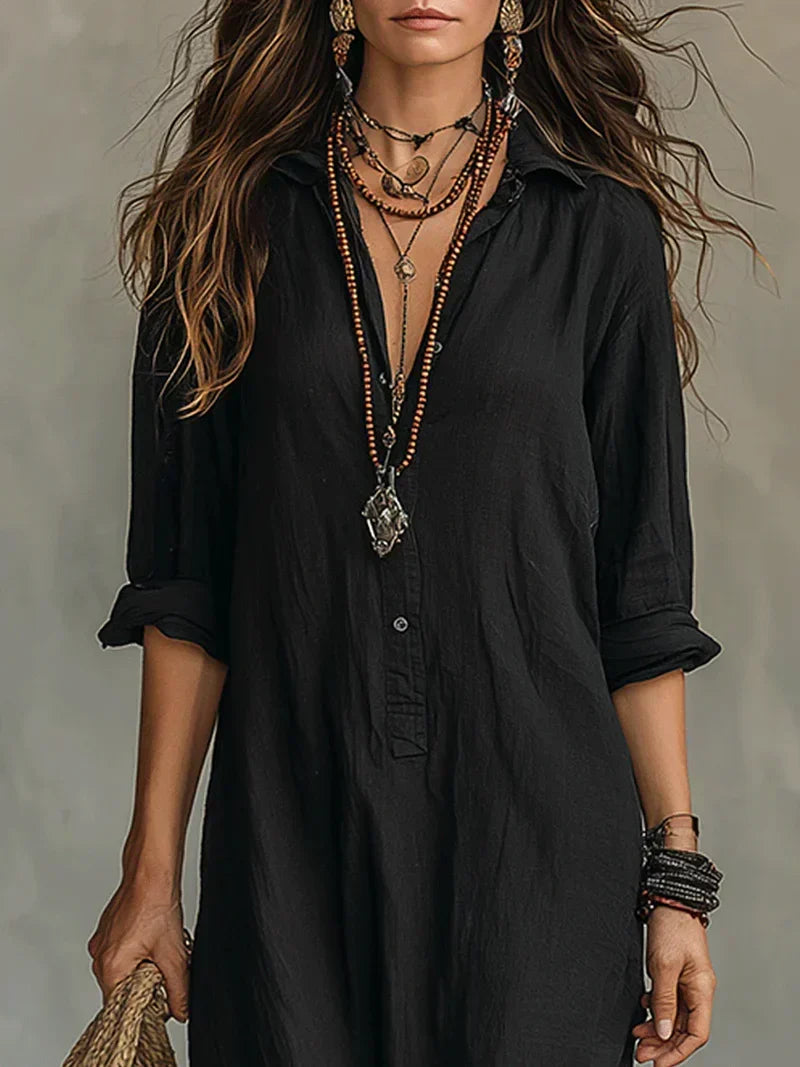 Céline Black Maxi Volume Dress with Buttons