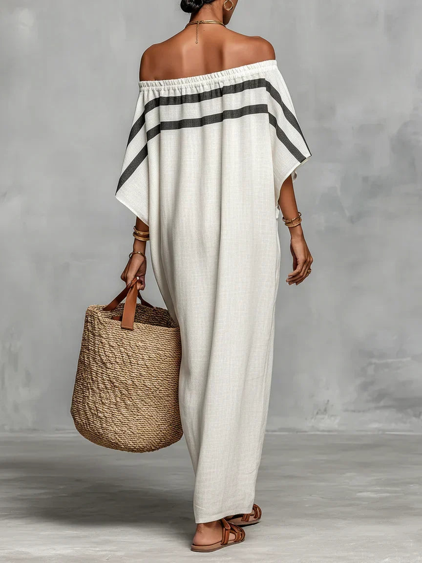 Naiara Maxi Dress with Off-Shoulder Design and Batwing Sleeves