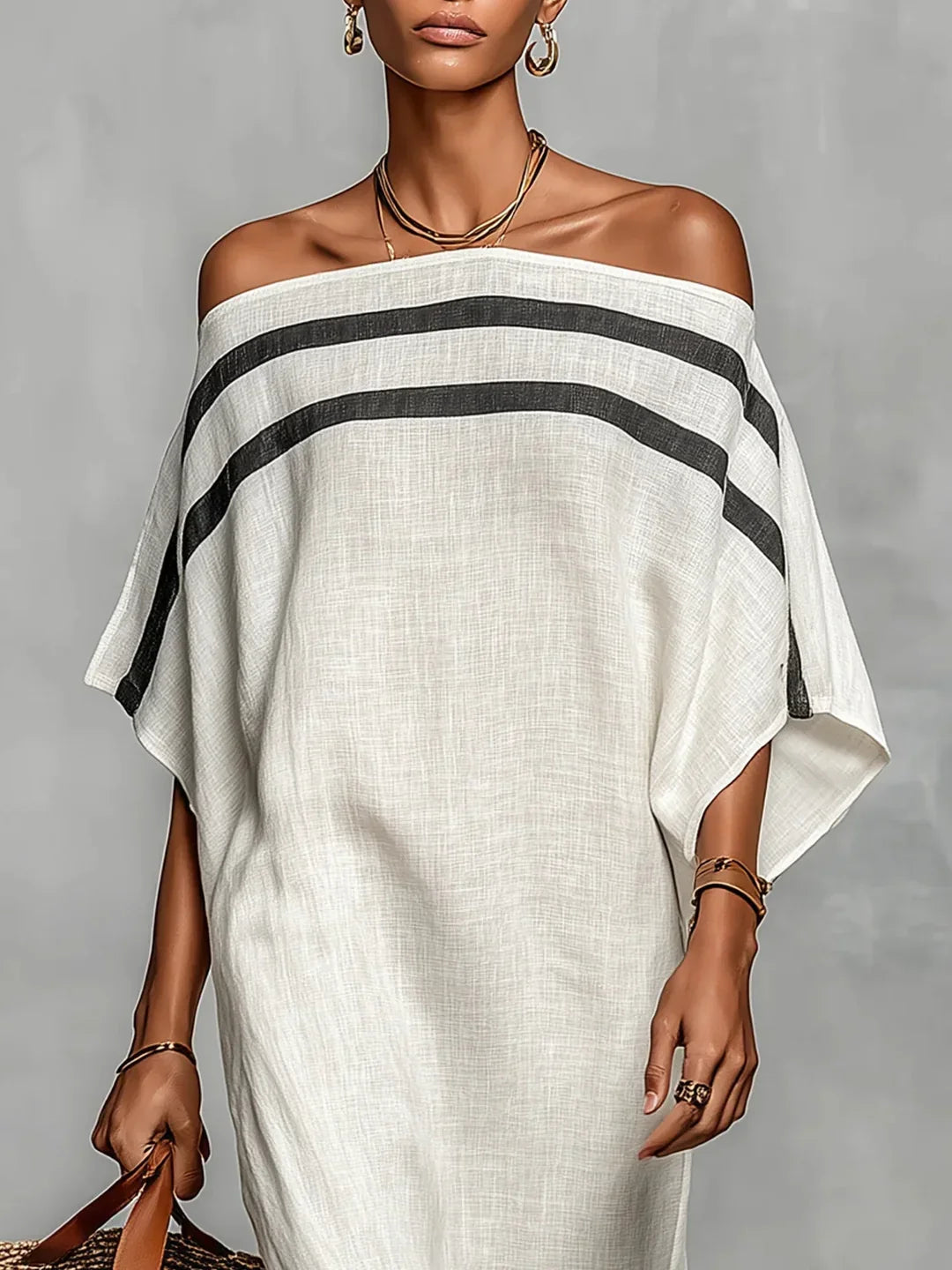 Naiara Maxi Dress with Off-Shoulder Design and Batwing Sleeves