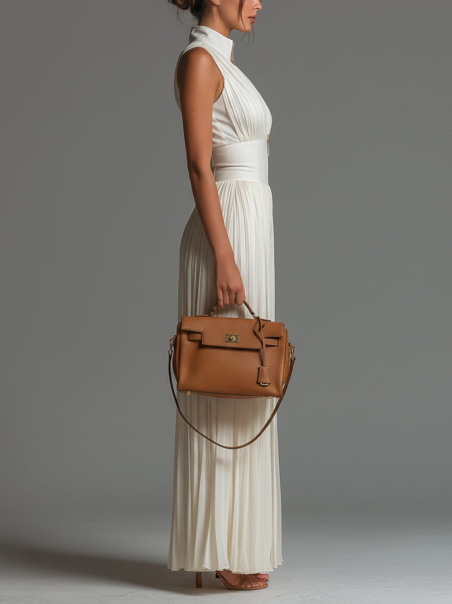 Léa™ | White Chiffon Jumpsuit with V-Neck, Sleeveless and Wide Legs