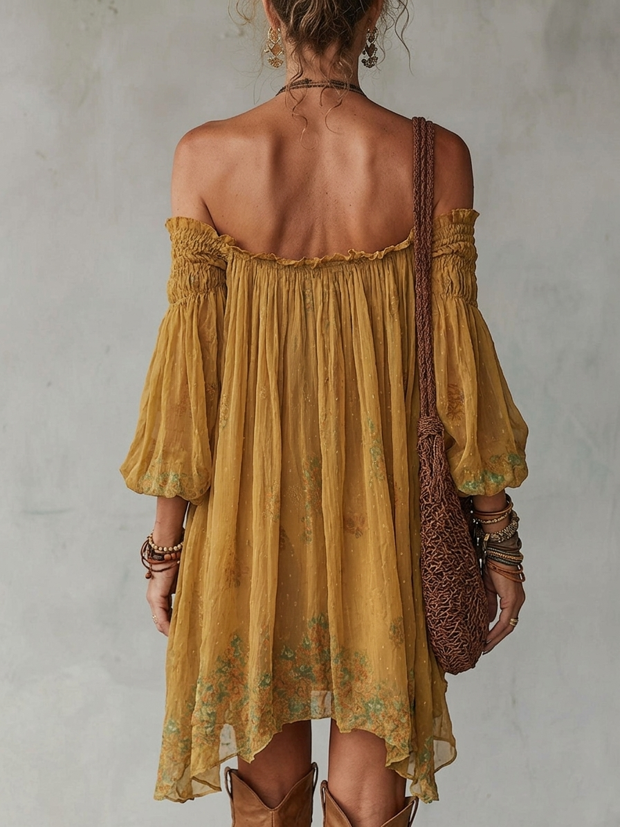 Daffodil | Mini Floral Yellow Dress, Off-Shoulder