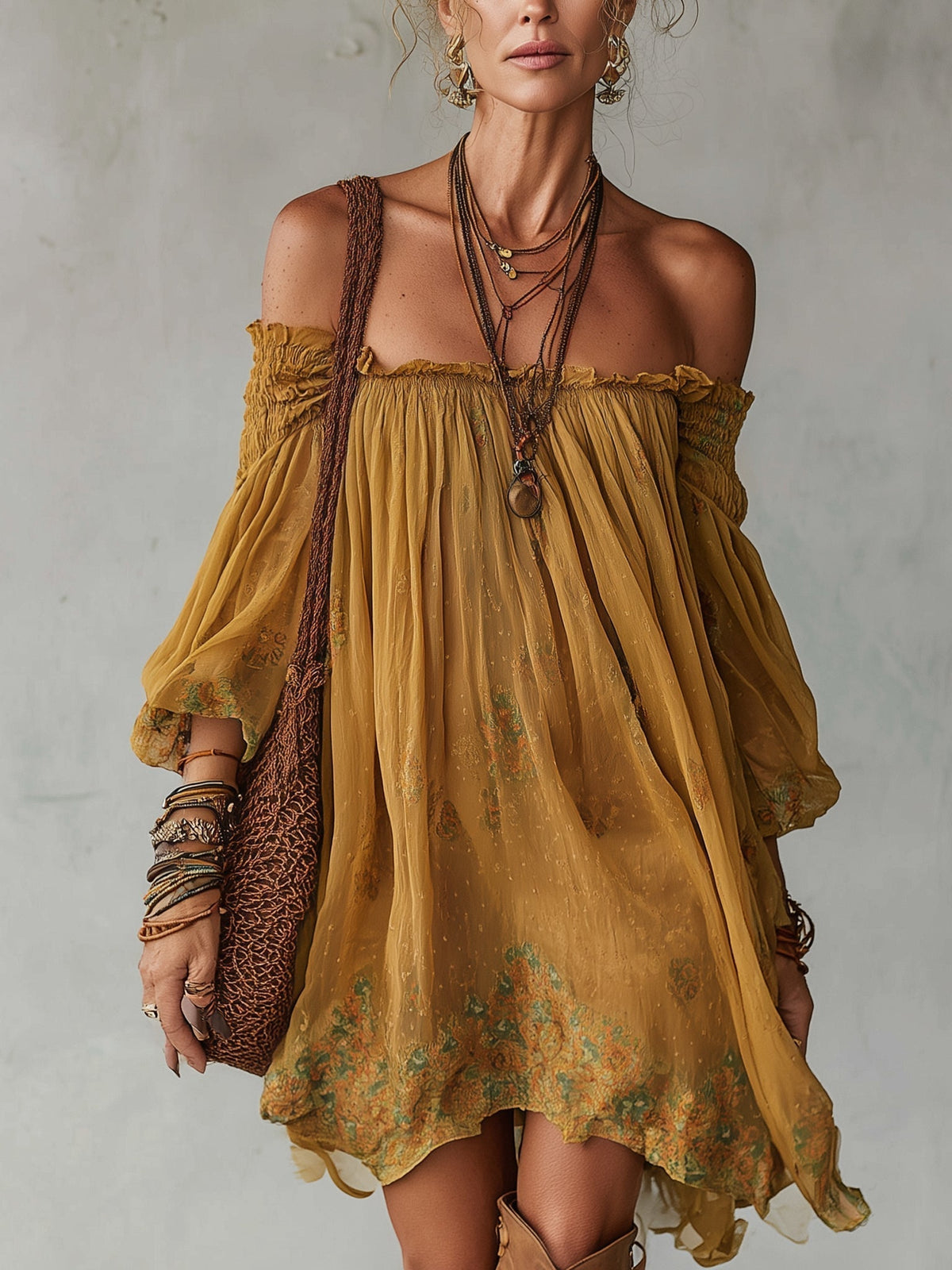 Daffodil | Mini Floral Yellow Dress, Off-Shoulder