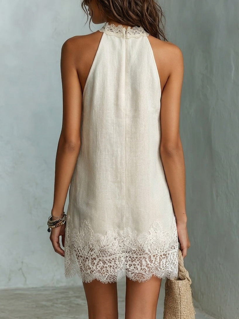 Blanche | Mini Halter Neck Dress in Off-White