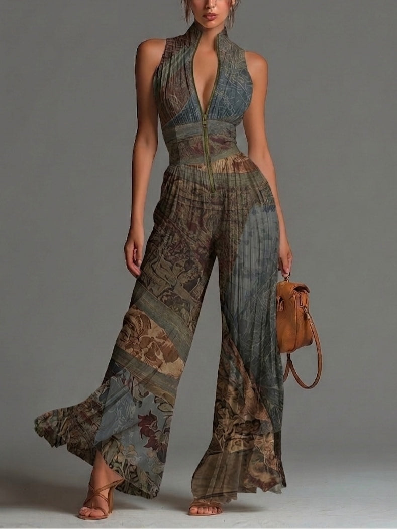 Camille™ | Pleated Fluid Jumpsuit with Bohemian Print