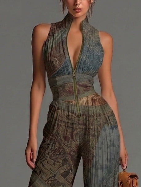 Camille™ | Pleated Fluid Jumpsuit with Bohemian Print
