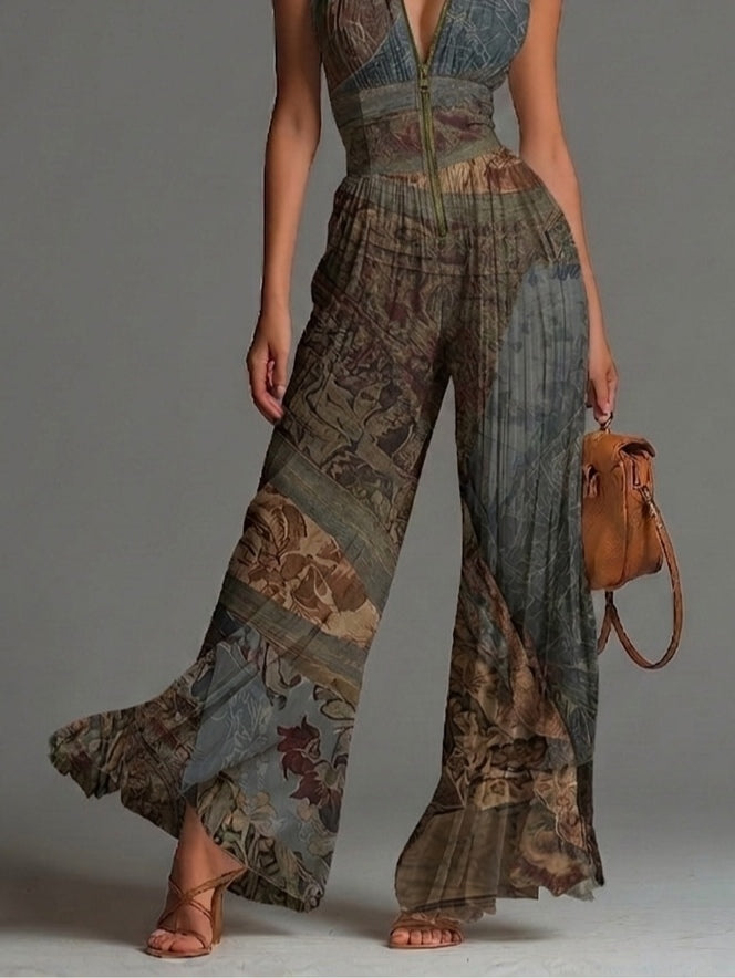 Camille™ | Pleated Fluid Jumpsuit with Bohemian Print