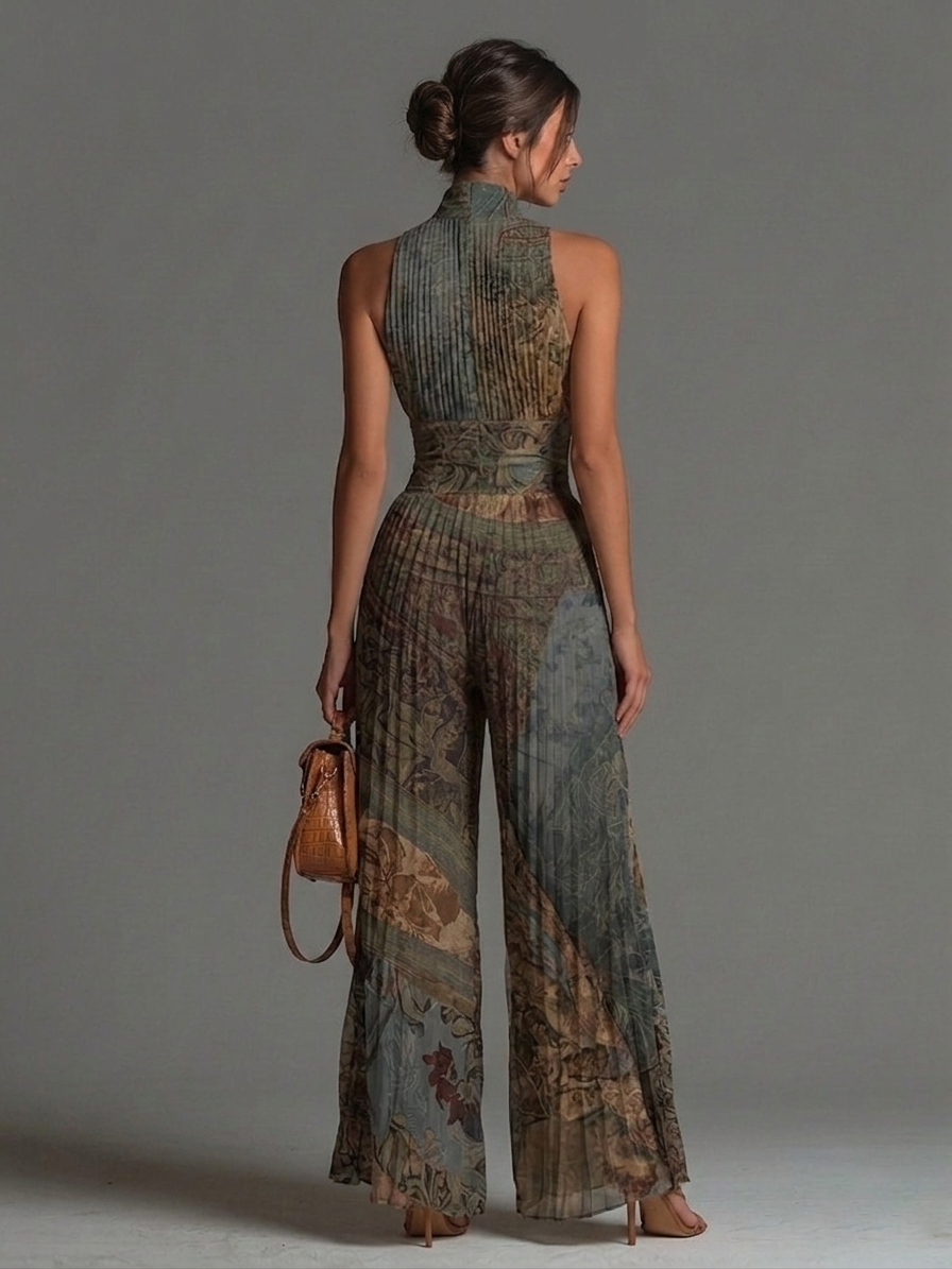 Camille™ | Pleated Fluid Jumpsuit with Bohemian Print